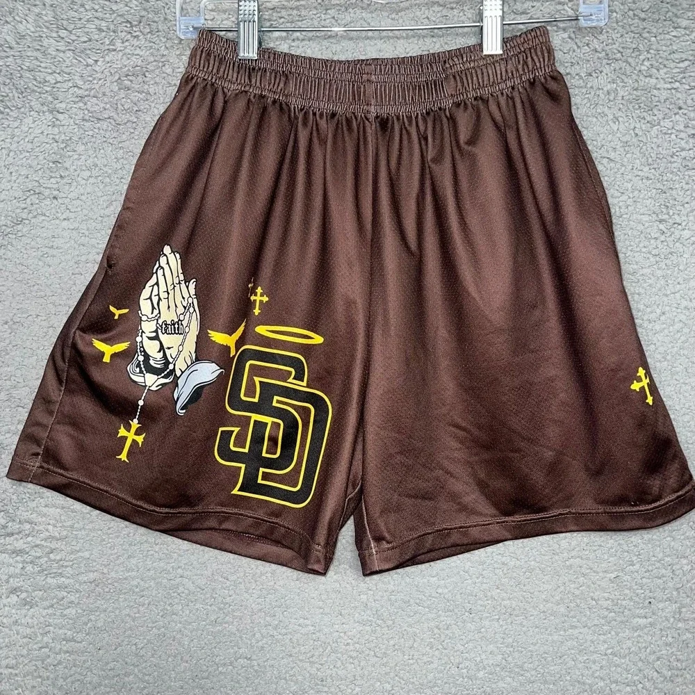 ASAP Culture X San Diego Padres Shorts Men's Size M Brown Prayer Hands Pockets‎